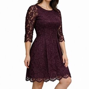 Vince Camuto Lace Dress Burgundy Plum Fit & Flare Size 8 Elegant